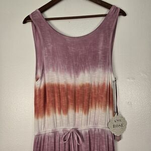 NWT Knox Rose Waist Tie Tiered Layered Maxi Tank Dress Pink Tie Dye Size Small